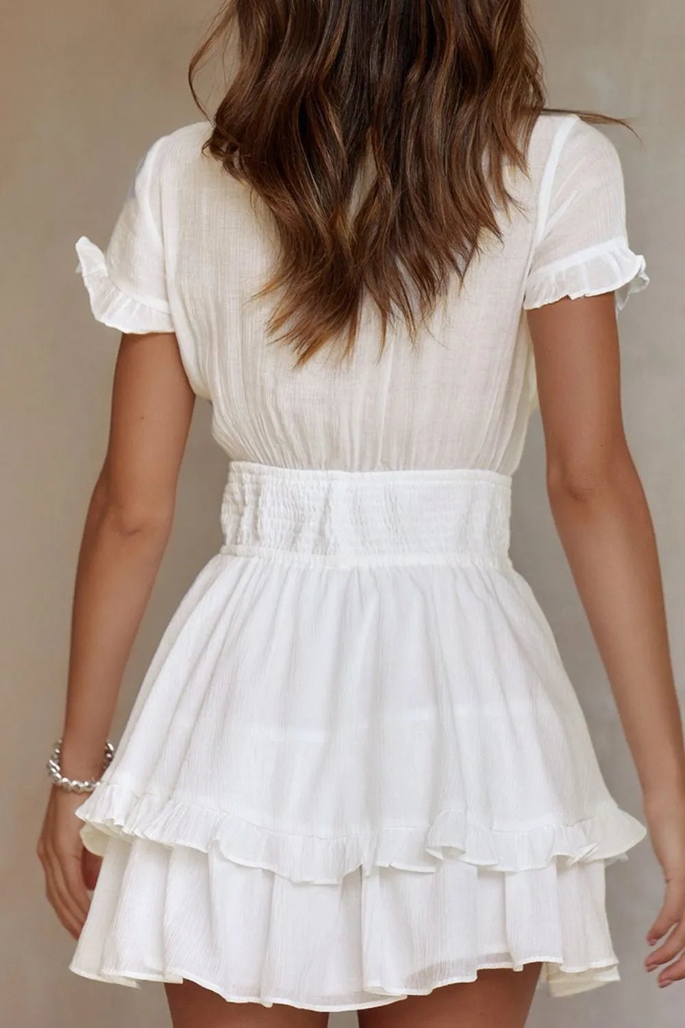Tie - Front Mini Dress with Smocked Waist - adritiX