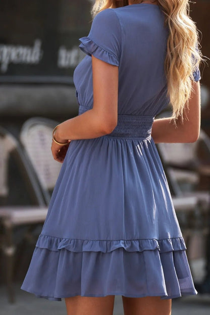 Tie - Front Mini Dress with Smocked Waist - adritiX
