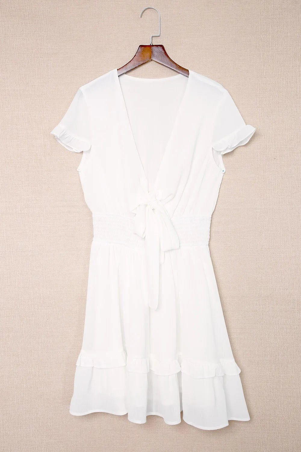Tie - Front Mini Dress with Smocked Waist - adritiX