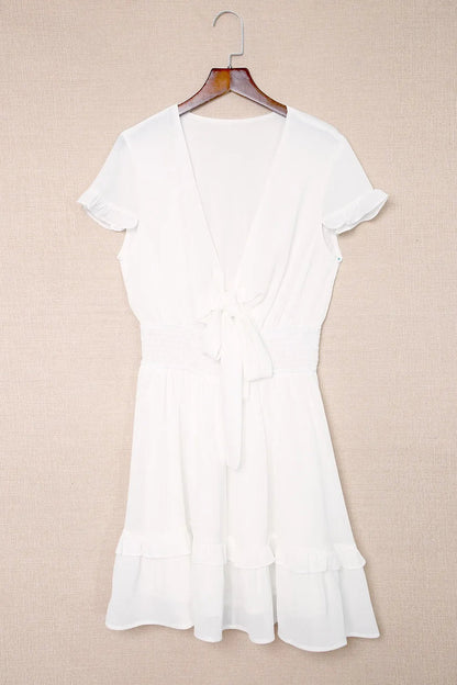 Tie - Front Mini Dress with Smocked Waist - adritiX