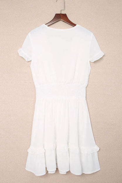 Tie - Front Mini Dress with Smocked Waist - adritiX