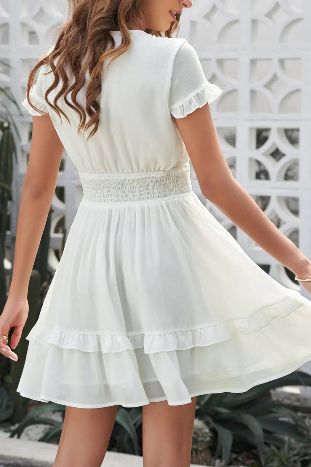 Tie - Front Mini Dress with Smocked Waist - adritiX