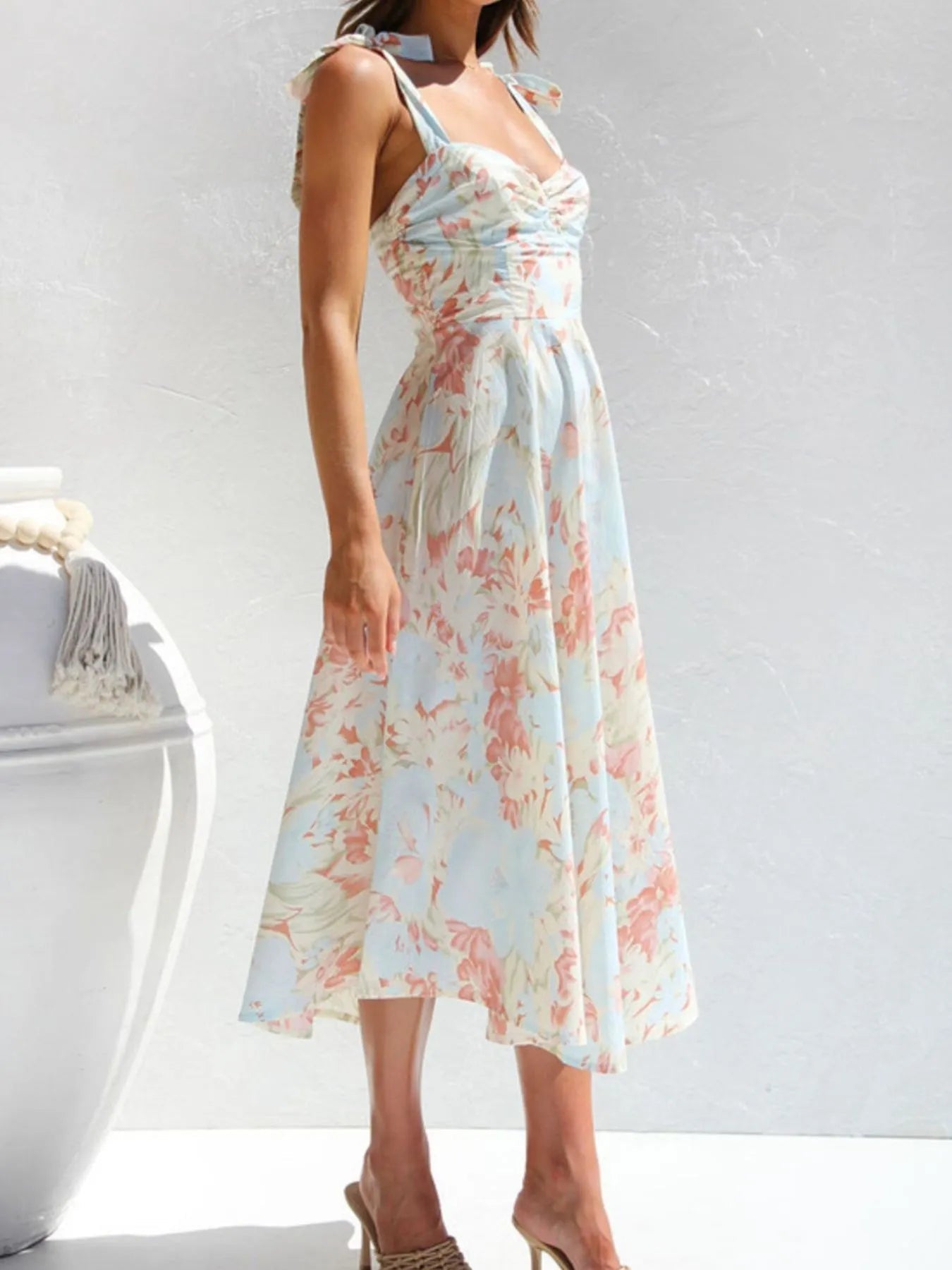 Tie - Shoulder Sweetheart Neck Summer Dress - adritiX