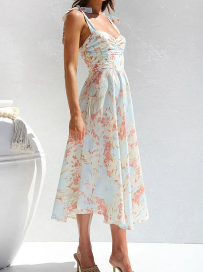 Tie - Shoulder Sweetheart Neck Summer Dress - adritiX