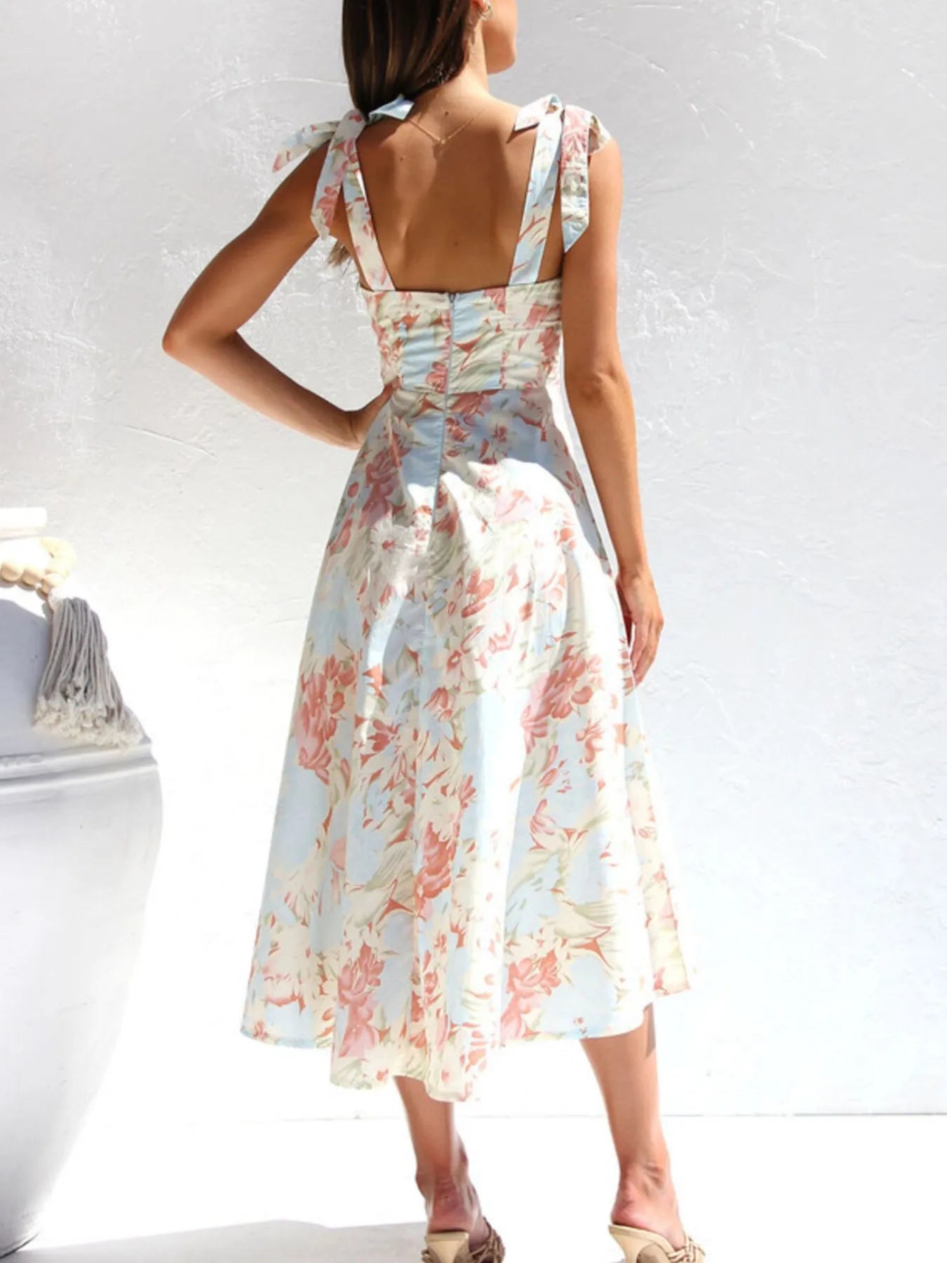 Tie - Shoulder Sweetheart Neck Summer Dress - adritiX