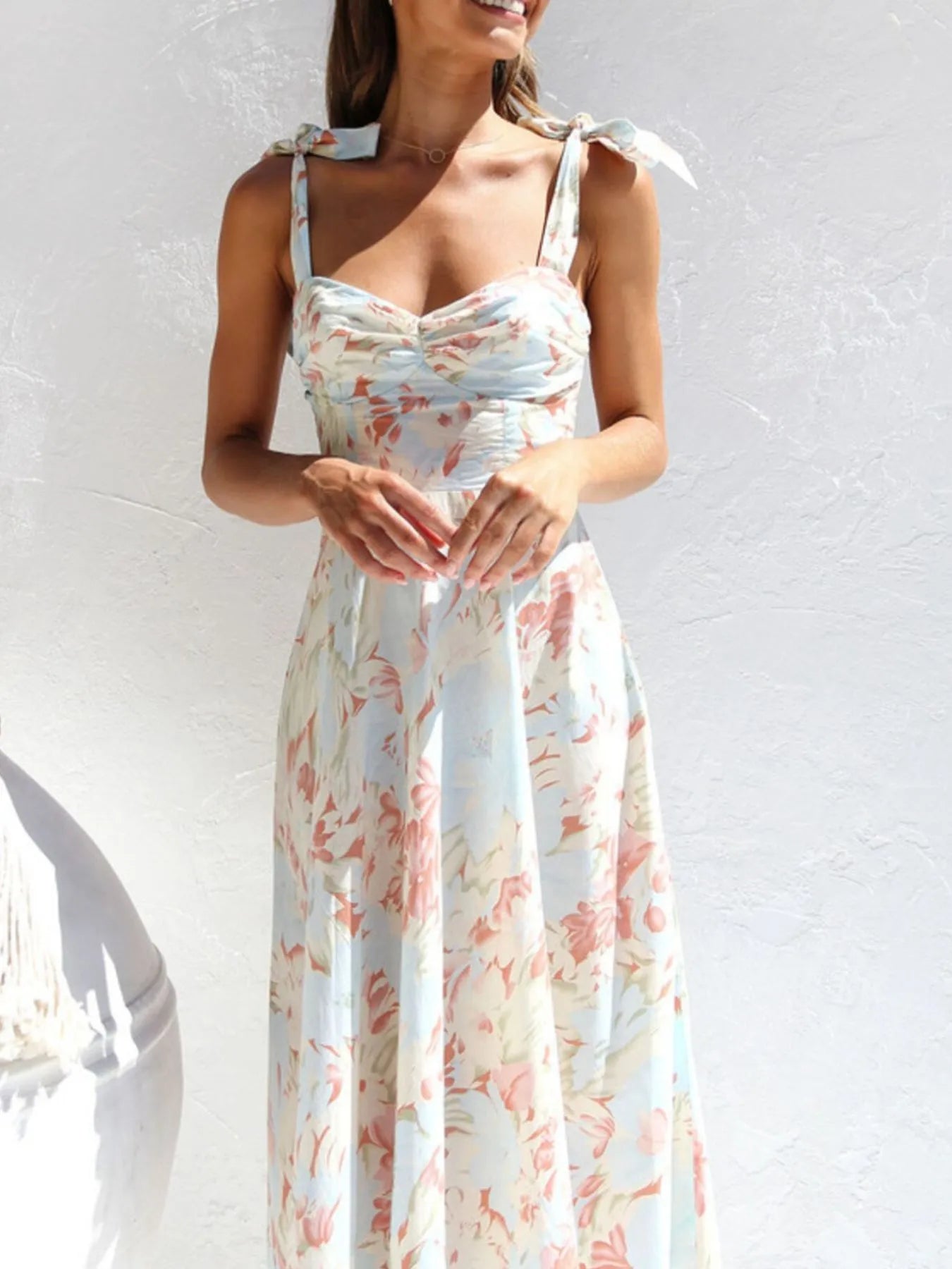 Tie - Shoulder Sweetheart Neck Summer Dress - adritiX