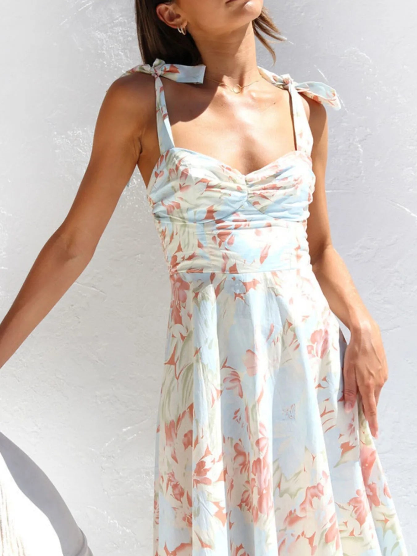 Tie - Shoulder Sweetheart Neck Summer Dress - adritiX