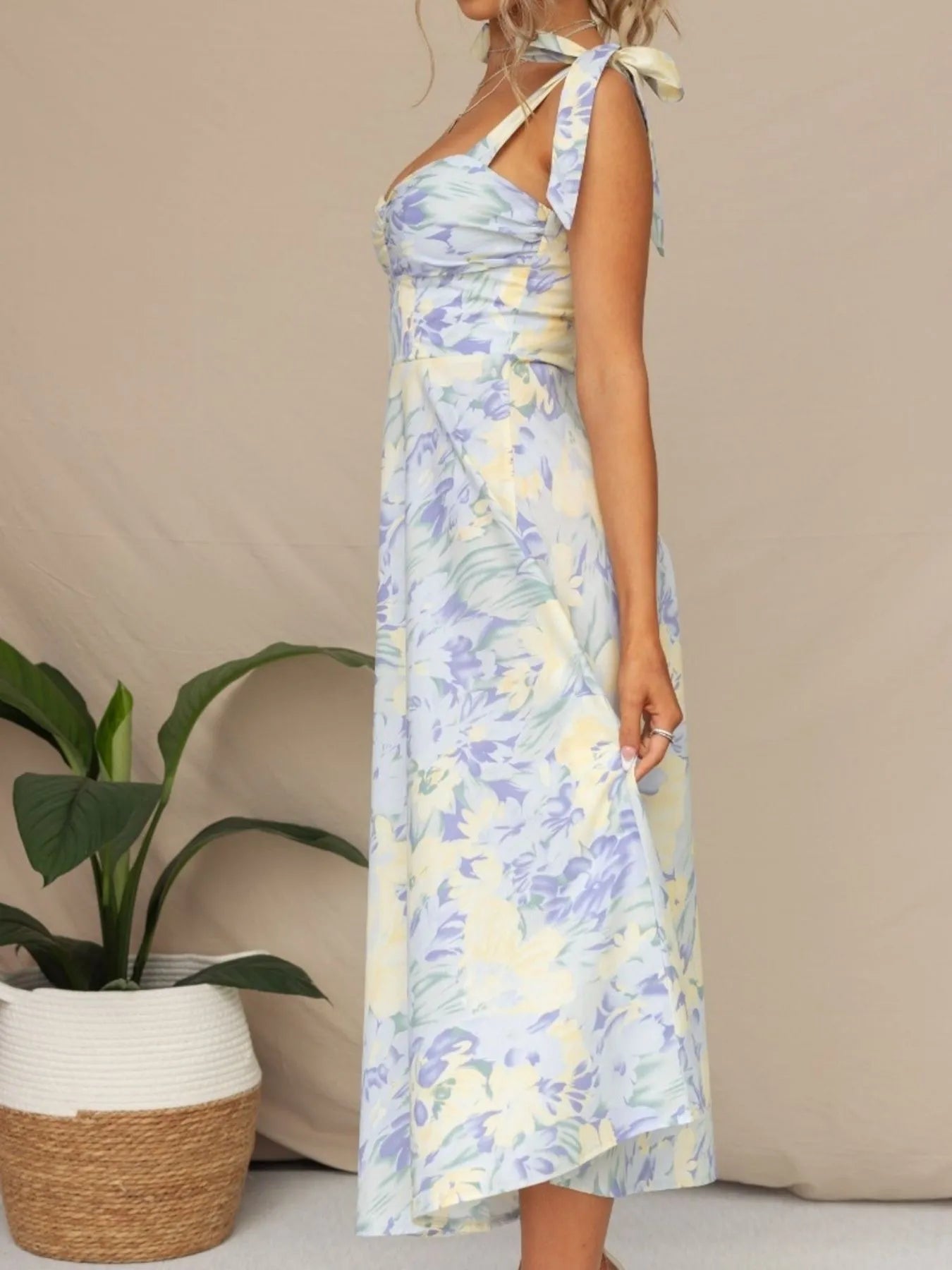 Tie - Shoulder Sweetheart Neck Summer Dress - adritiX