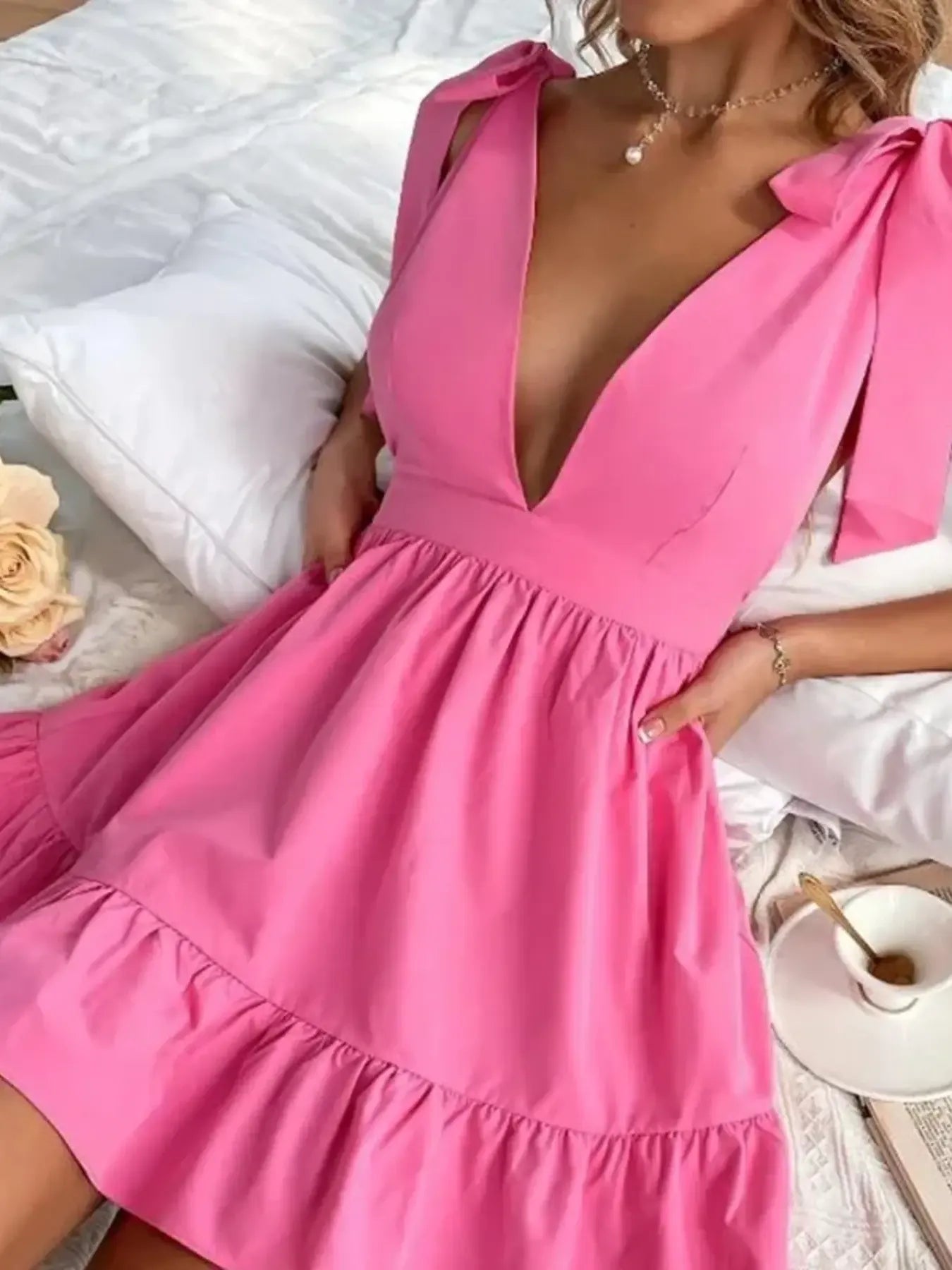 Tie Shoulder Tiered Mini Dress - adritiX