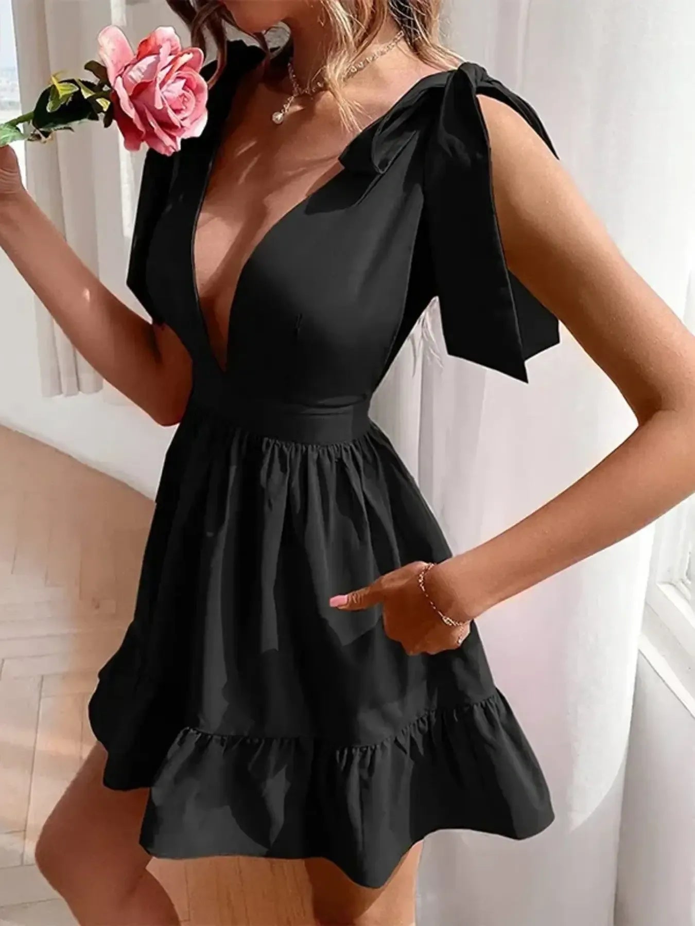 Tie Shoulder Tiered Mini Dress - adritiX