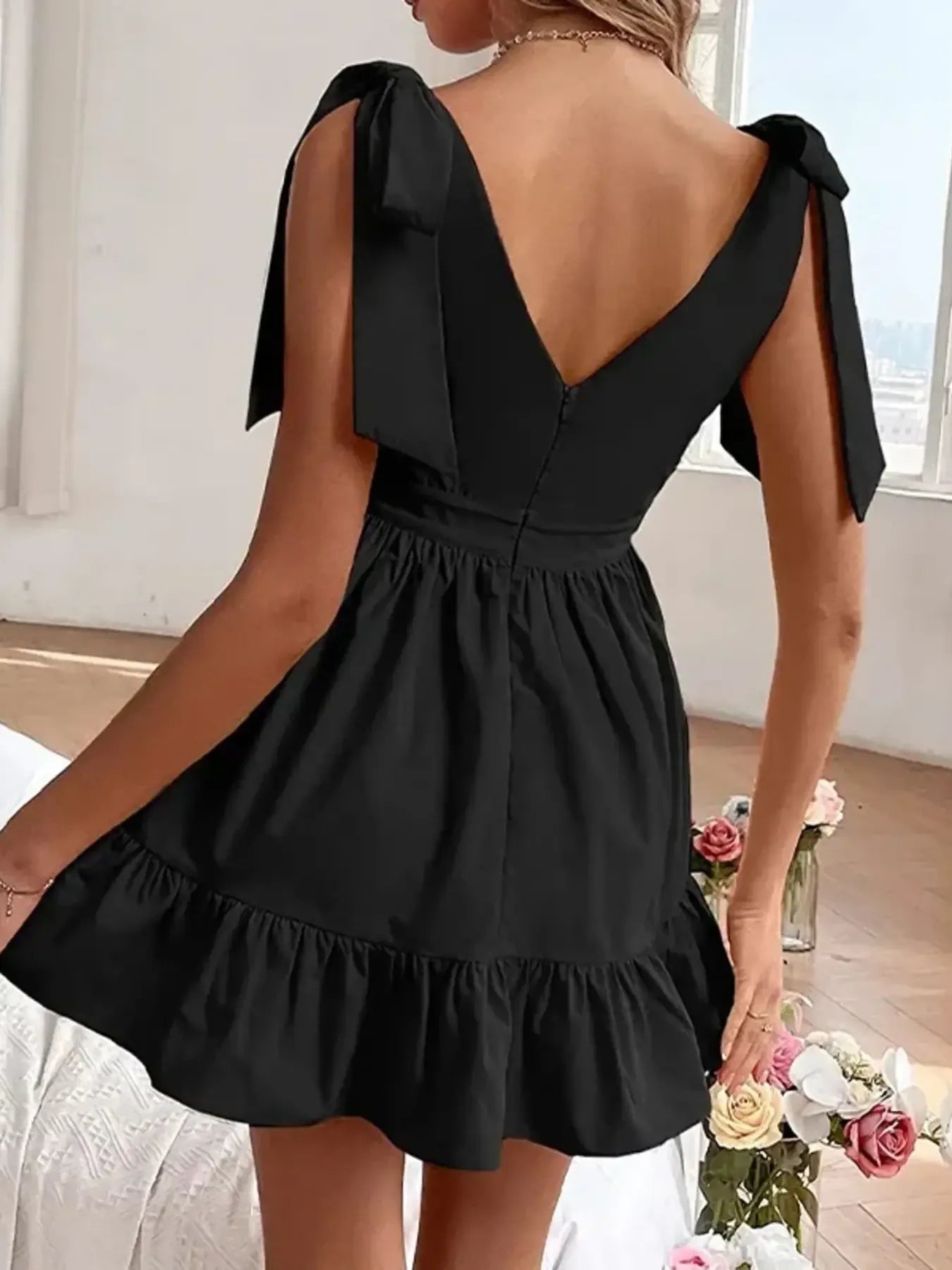 Tie Shoulder Tiered Mini Dress - adritiX