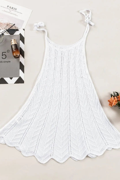Tie Straps Wave Stripes Textured Eyelet Knitted Vest - adritiX