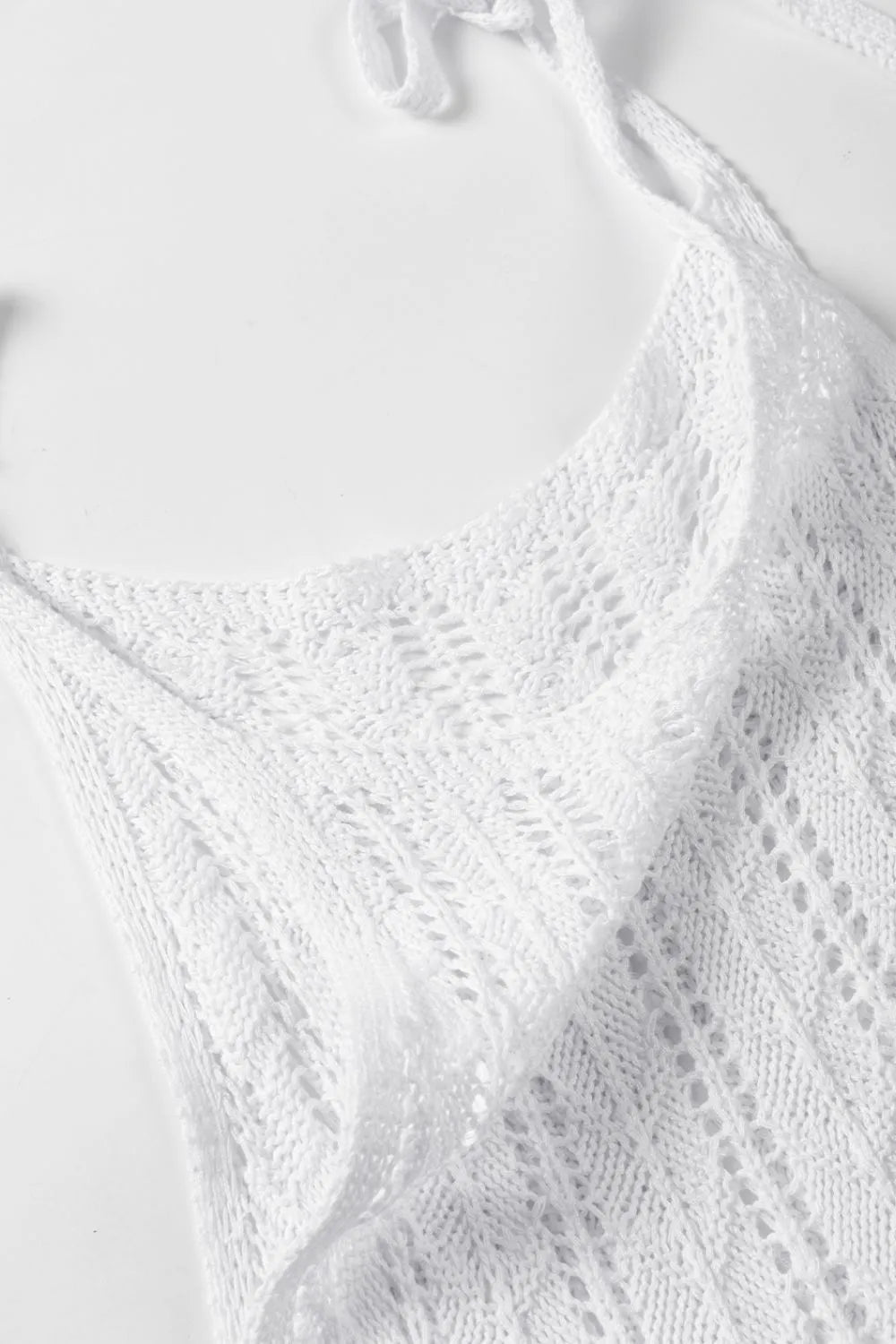 Tie Straps Wave Stripes Textured Eyelet Knitted Vest - adritiX