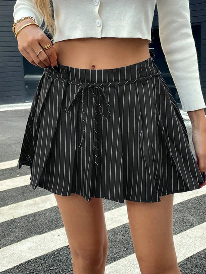 Tied Striped Pleated Skirt - adritiX