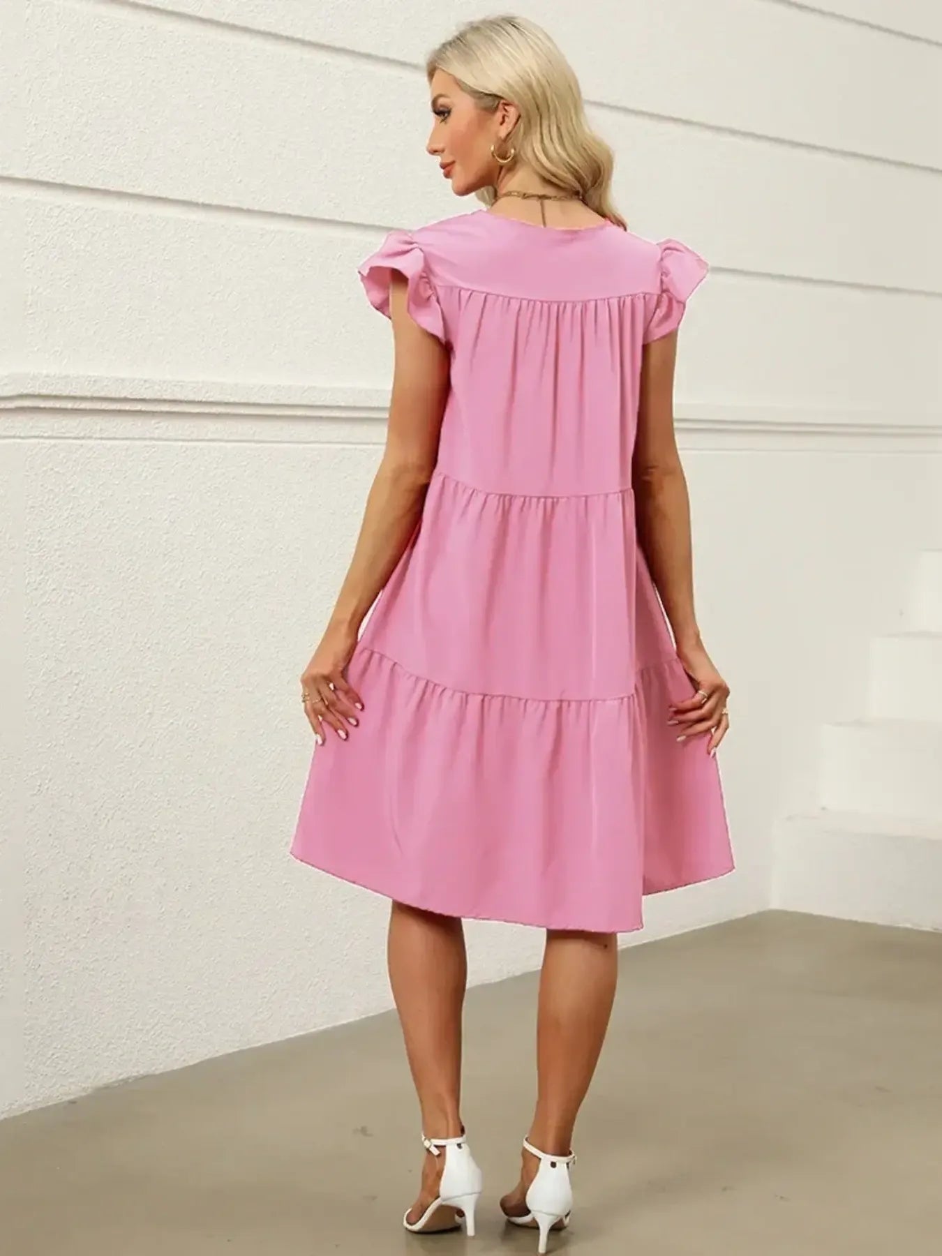 Tiered Ruffle Sleeve Mini Dress - adritiX