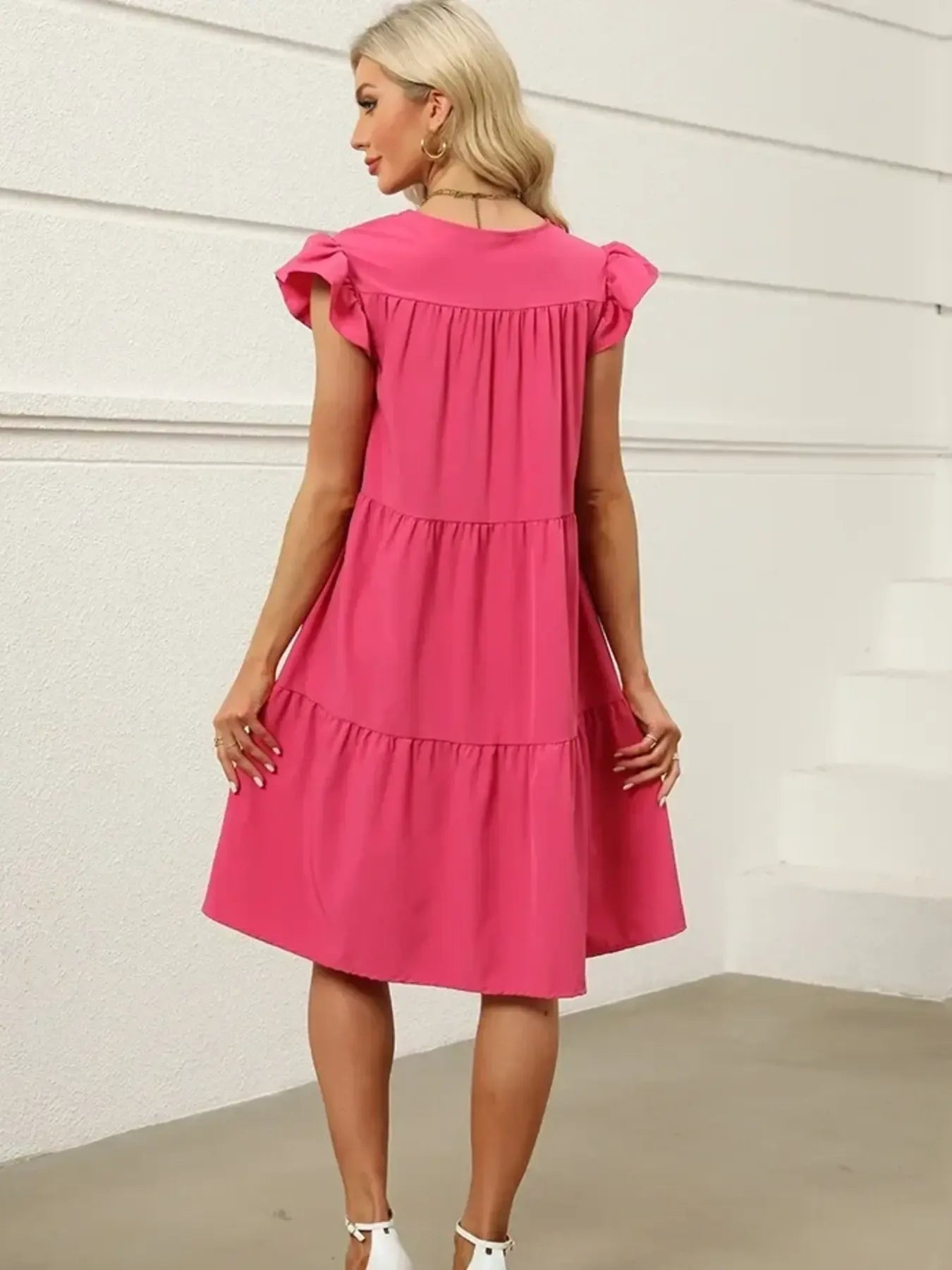 Tiered Ruffle Sleeve Mini Dress - adritiX