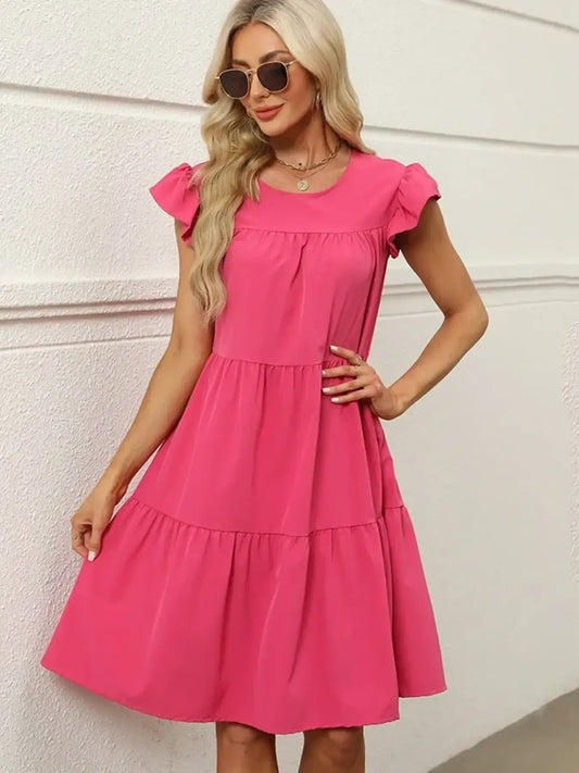 Tiered Ruffle Sleeve Mini Dress - adritiX