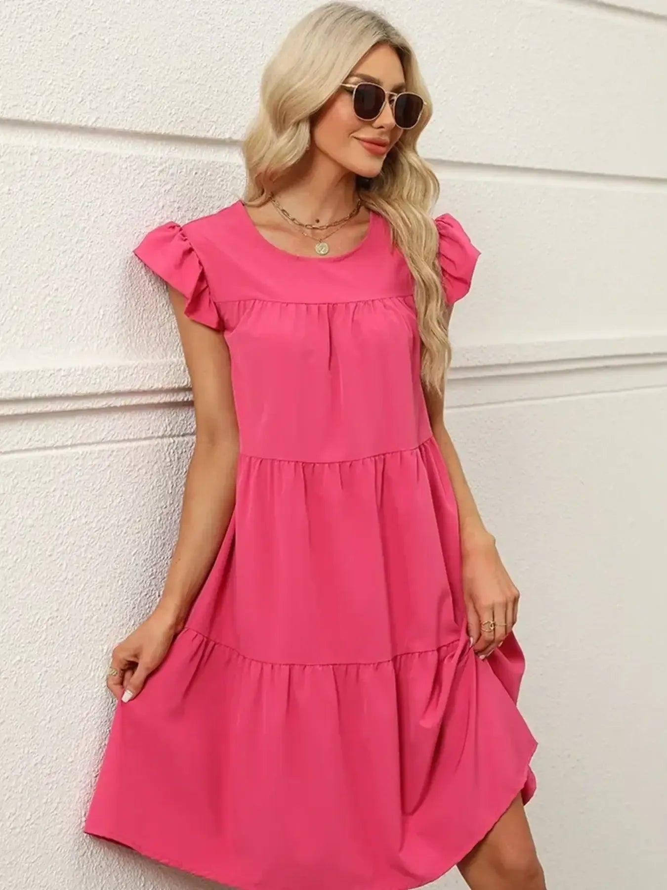 Tiered Ruffle Sleeve Mini Dress - adritiX