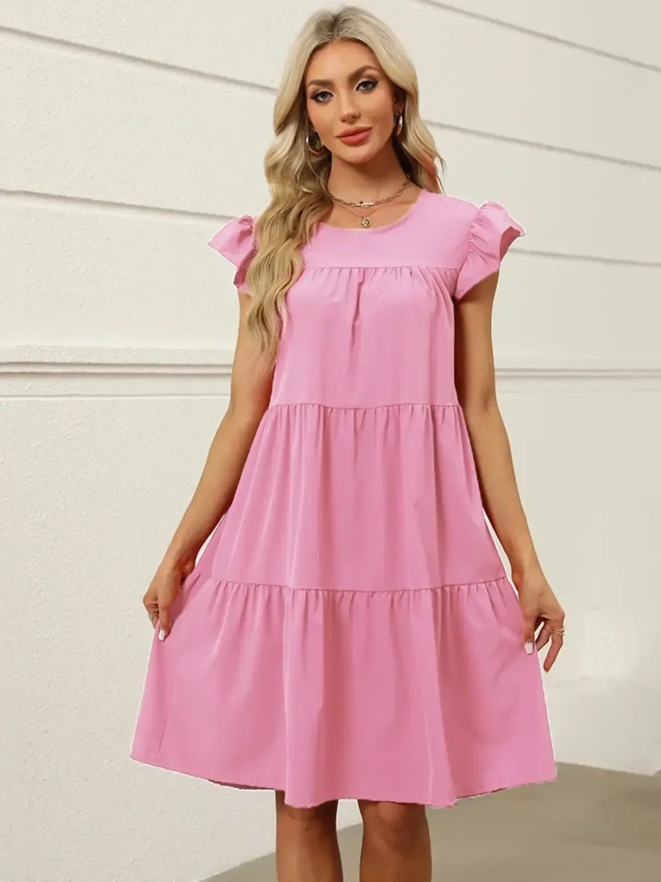 Tiered Ruffle Sleeve Mini Dress - adritiX