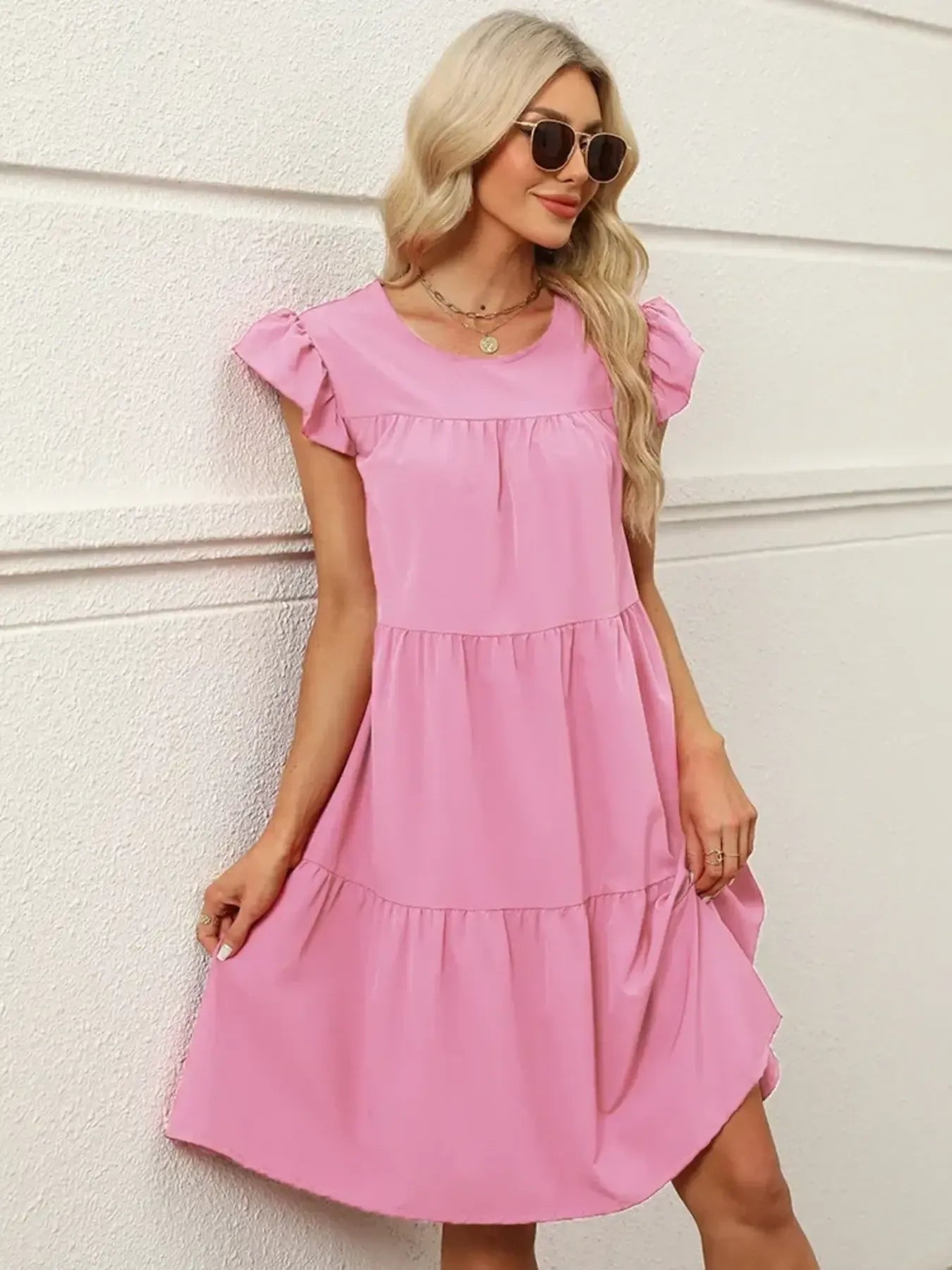 Tiered Ruffle Sleeve Mini Dress - adritiX