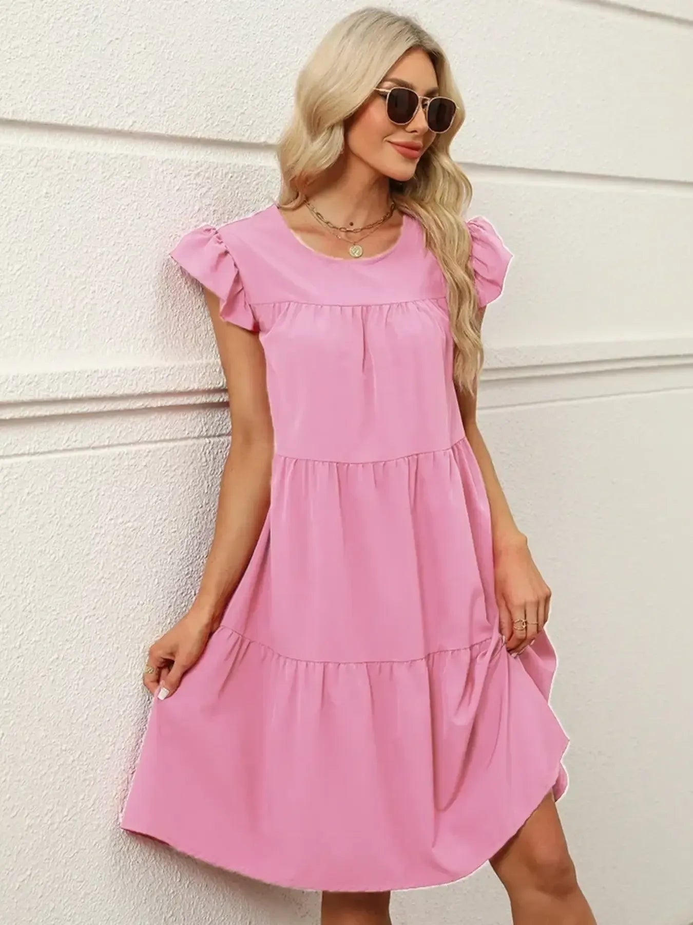 Tiered Ruffle Sleeve Mini Dress - adritiX