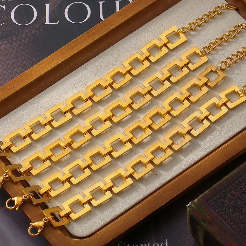 Titanium Steel Hollow Square Chain Bracelet - adritiX