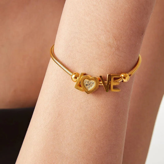 Titanium Steel Rhinestone Letter Bracelet - adritiX