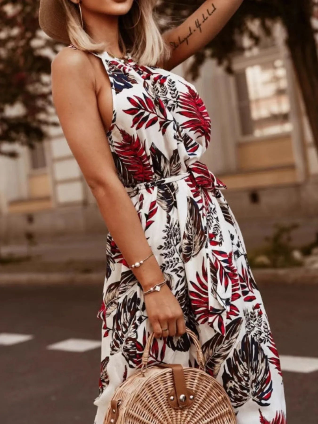 Tropical Floral Halter Neck Summer Dress - adritiX