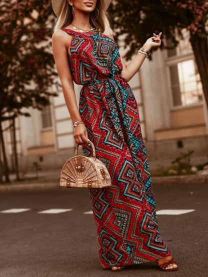 Tropical Floral Halter Neck Summer Dress - adritiX