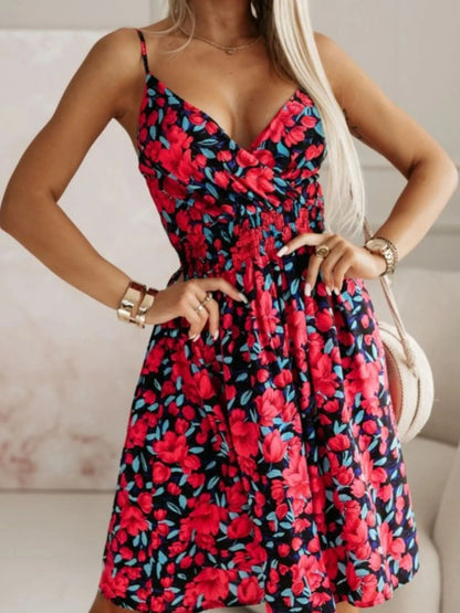 Tropical Print Spaghetti Strap Mini Dress - adritiX