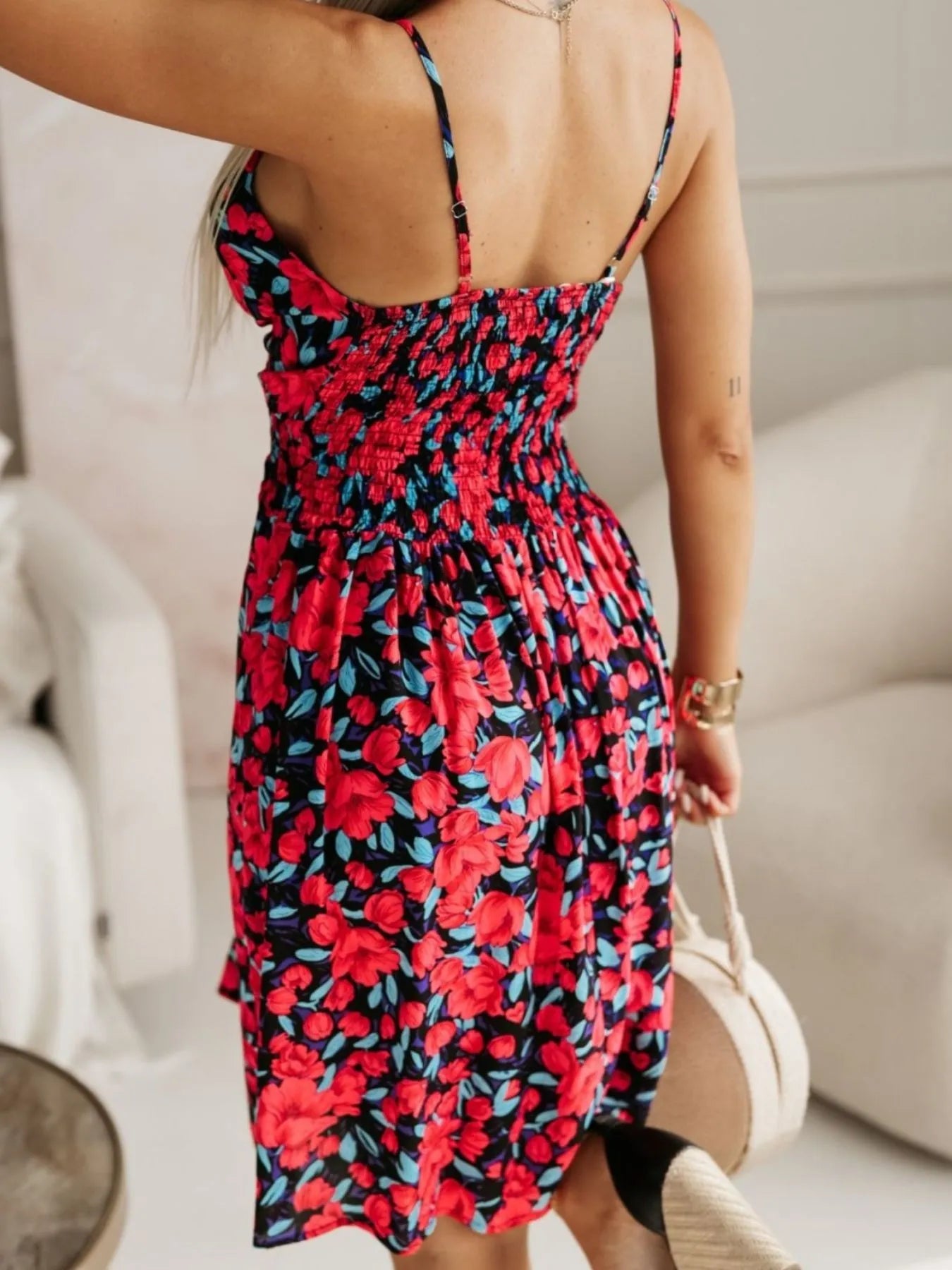 Tropical Print Spaghetti Strap Mini Dress - adritiX