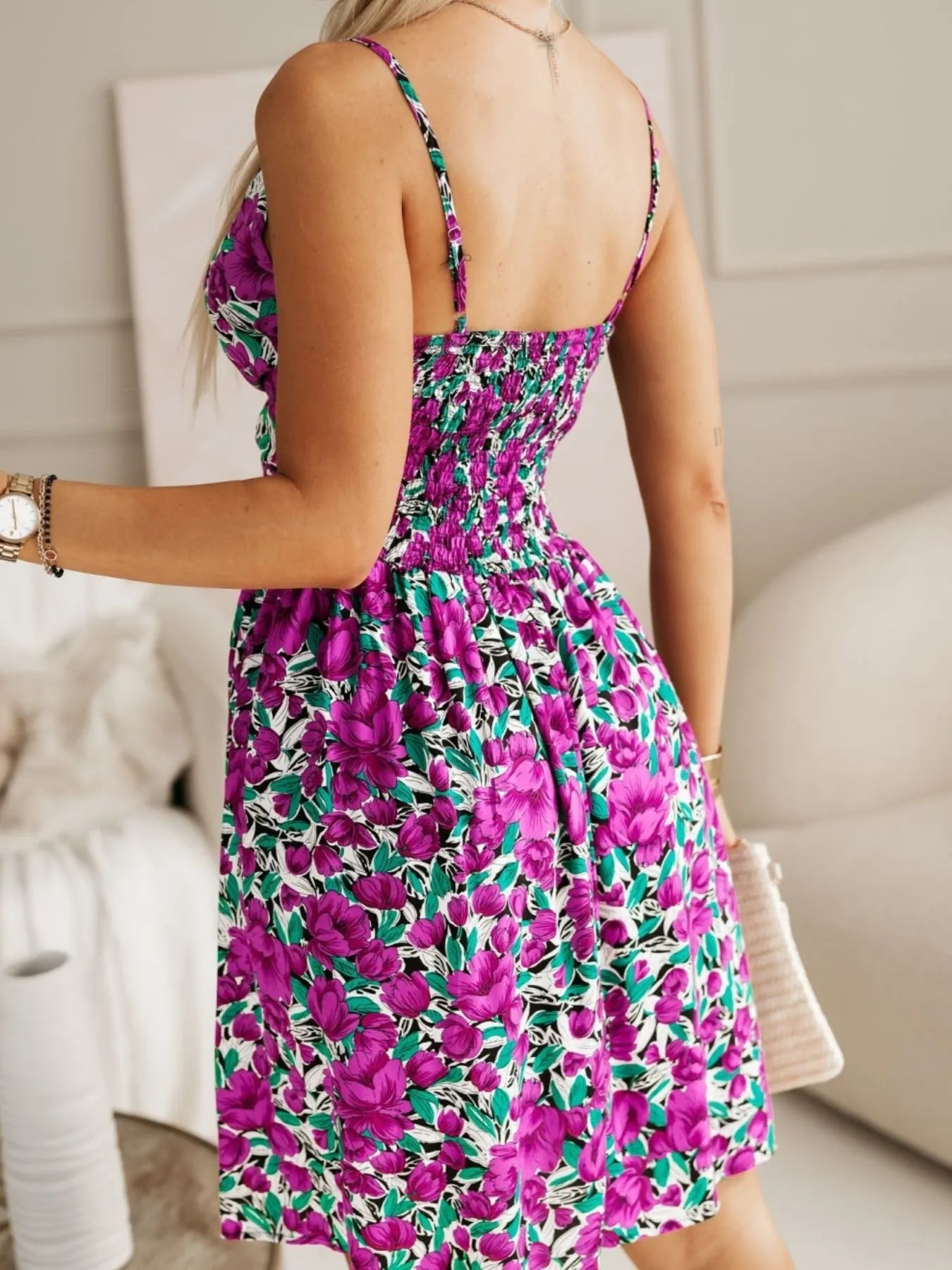 Tropical Print Spaghetti Strap Mini Dress - adritiX