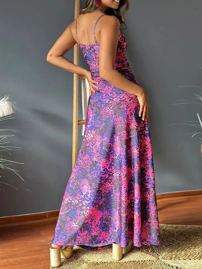 Tropical Print V - Neck Maxi Dress - adritiX