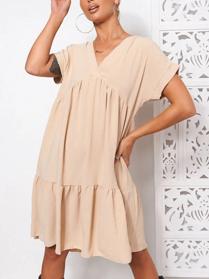 V - Neck Babydoll Tiered Mini Dress - adritiX