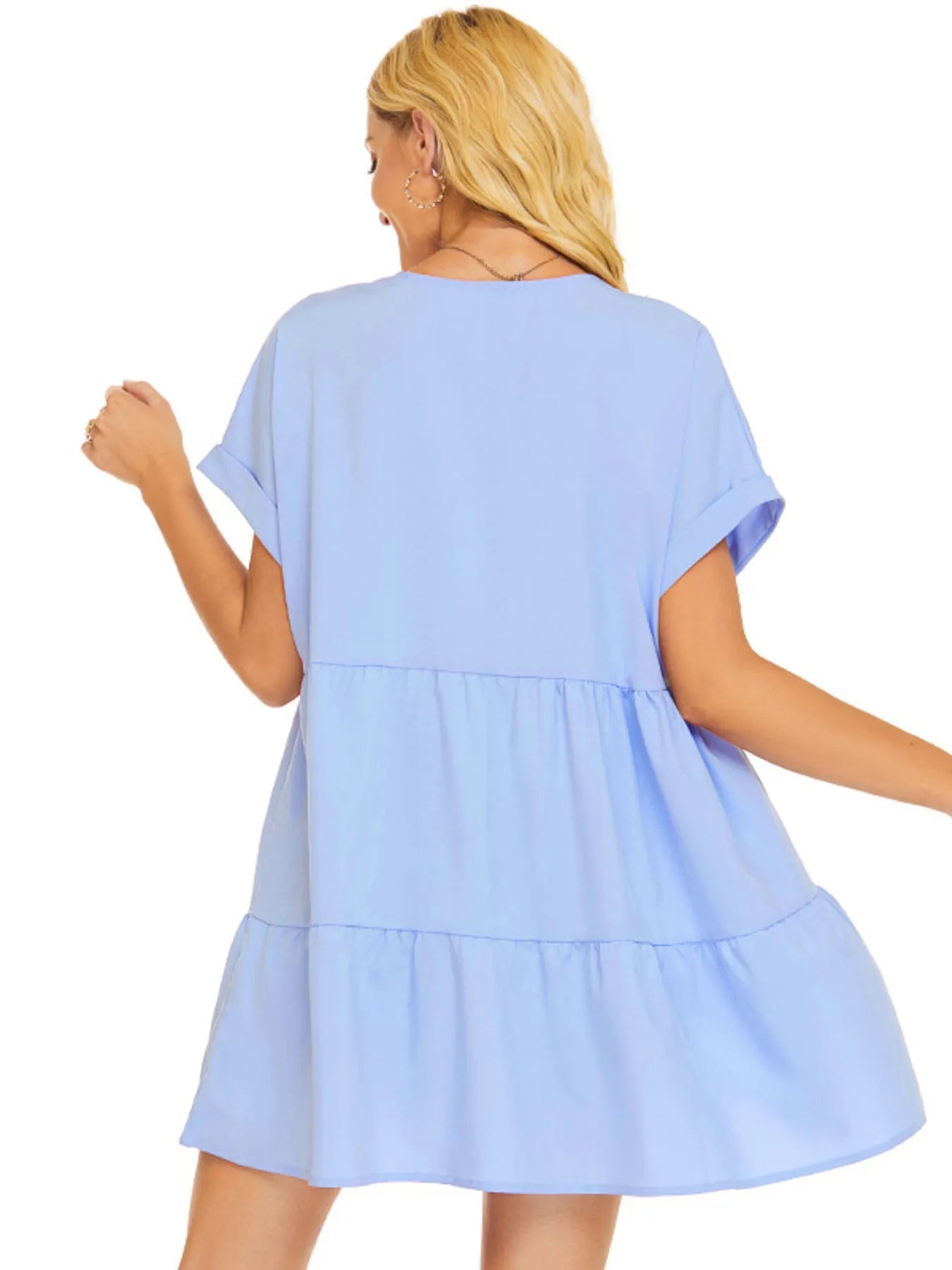 V - Neck Babydoll Tiered Mini Dress - adritiX