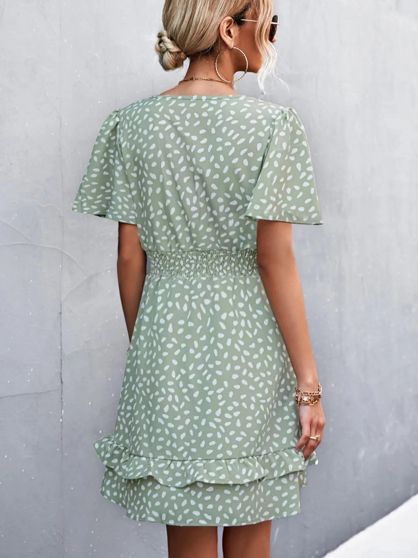 V - Neck Flutter Sleeve Mini Dress - adritiX
