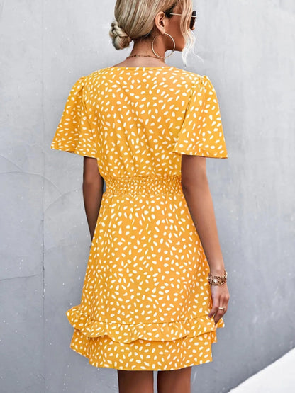 V - Neck Flutter Sleeve Mini Dress - adritiX