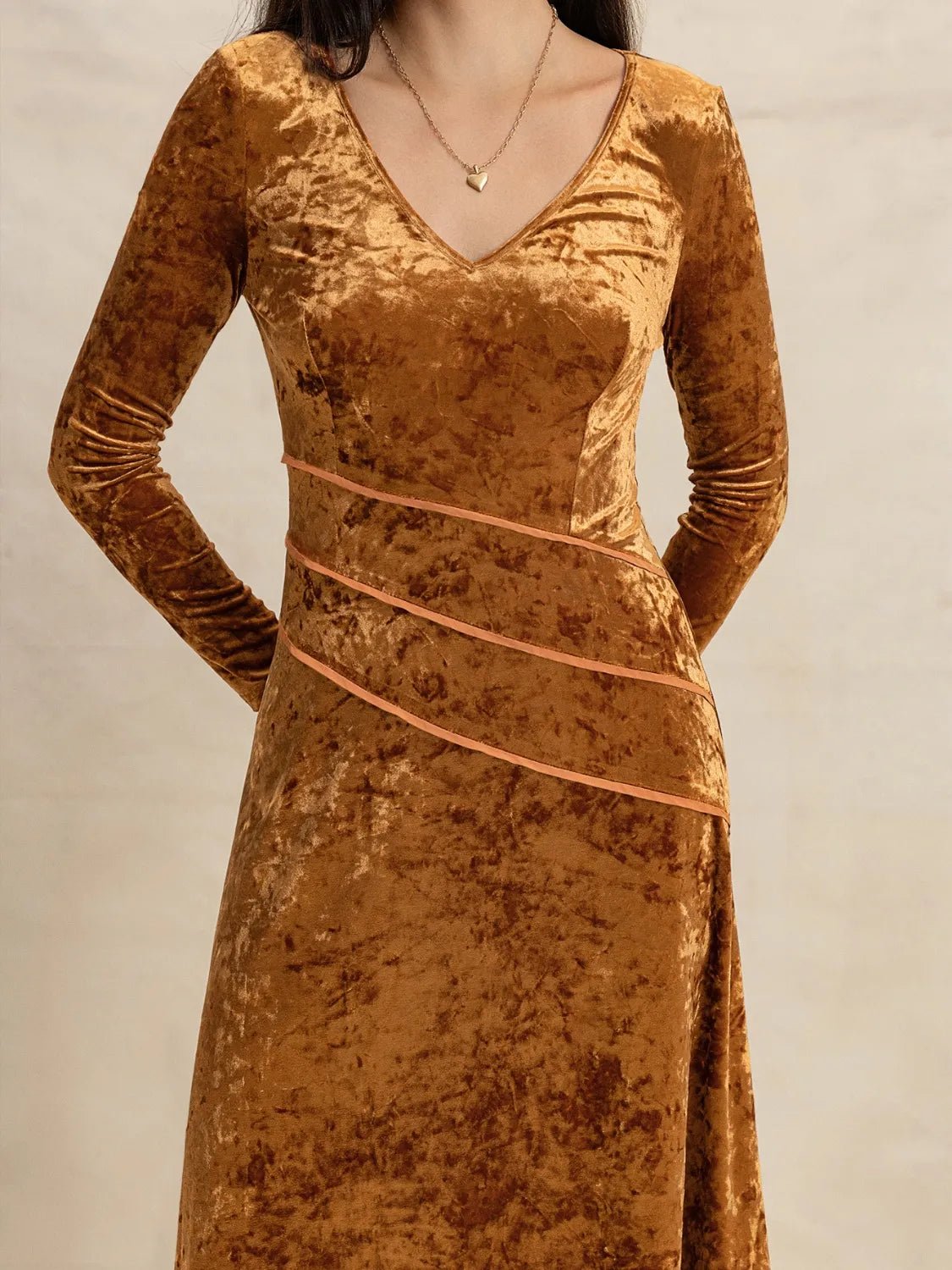 V - Neck Long Sleeve Midi Dress - adritiX