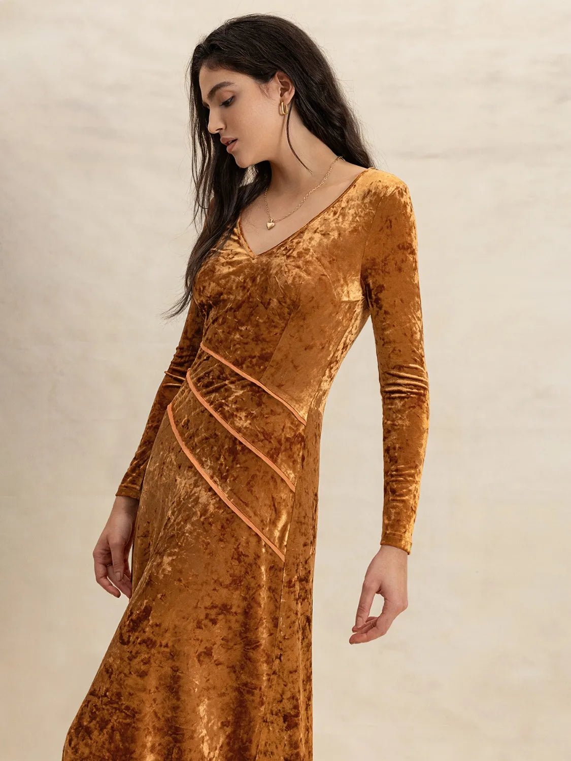 V - Neck Long Sleeve Midi Dress - adritiX