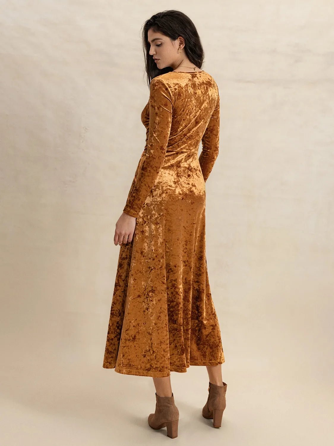 V - Neck Long Sleeve Midi Dress - adritiX