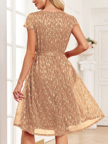 V - Neck Metallic Print Dress - adritiX