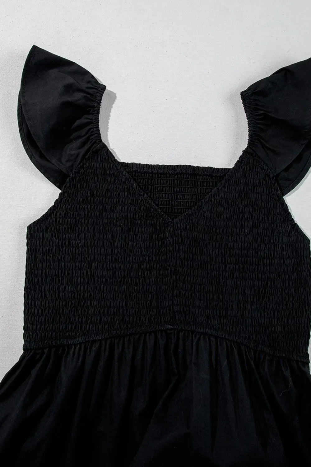 V Neck Ruffled Cap Sleeve Smocked Maxi Dress - adritiX