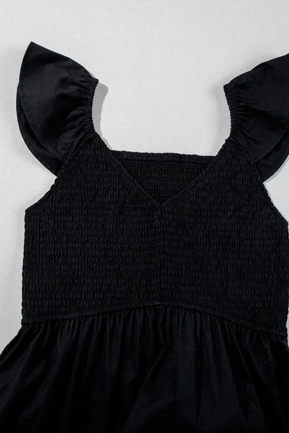 V Neck Ruffled Cap Sleeve Smocked Maxi Dress - adritiX