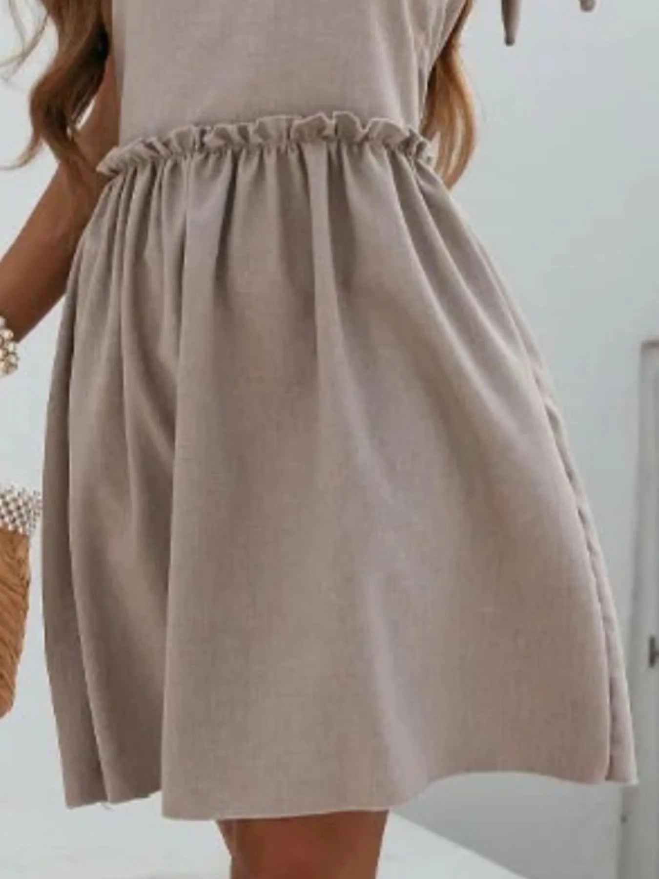 V - Neck Tie Shoulder Mini Dress - adritiX