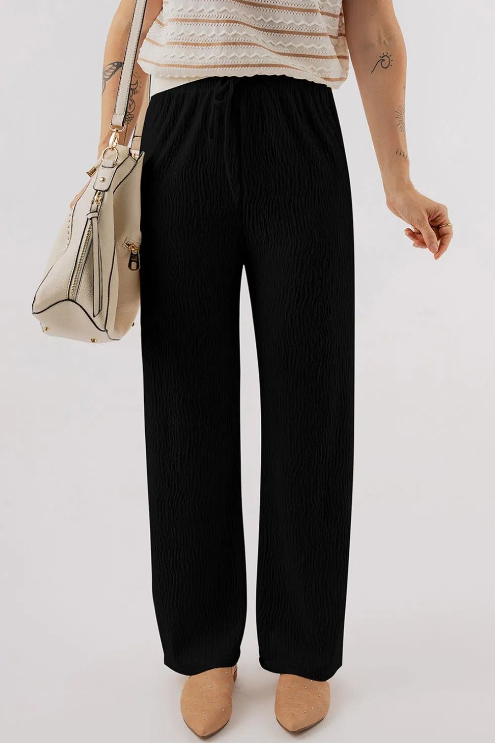 Vibrant Styles Textured Drawstring Straight Pants - Effortless Comfort & Chic Fit - adritiX