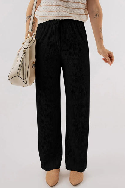 Vibrant Styles Textured Drawstring Straight Pants - Effortless Comfort & Chic Fit - adritiX