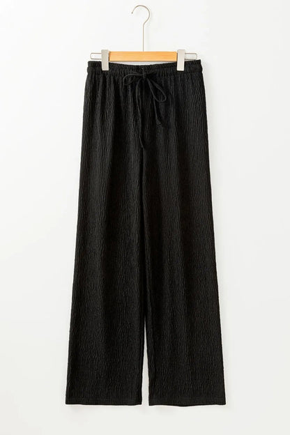 Vibrant Styles Textured Drawstring Straight Pants - Effortless Comfort & Chic Fit - adritiX