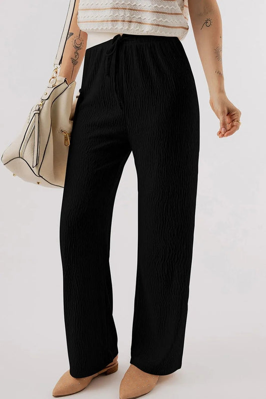 Vibrant Styles Textured Drawstring Straight Pants - Effortless Comfort & Chic Fit - adritiX