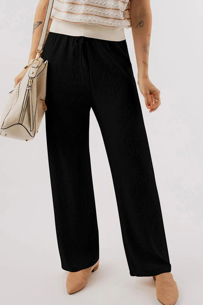 Vibrant Styles Textured Drawstring Straight Pants - Effortless Comfort & Chic Fit - adritiX