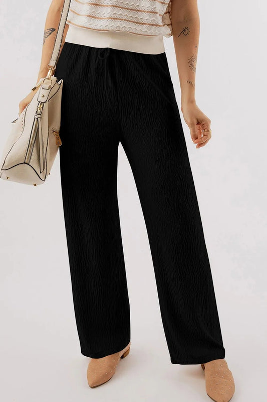 Vibrant Styles Textured Drawstring Straight Pants - Effortless Comfort & Chic Fit - adritiX